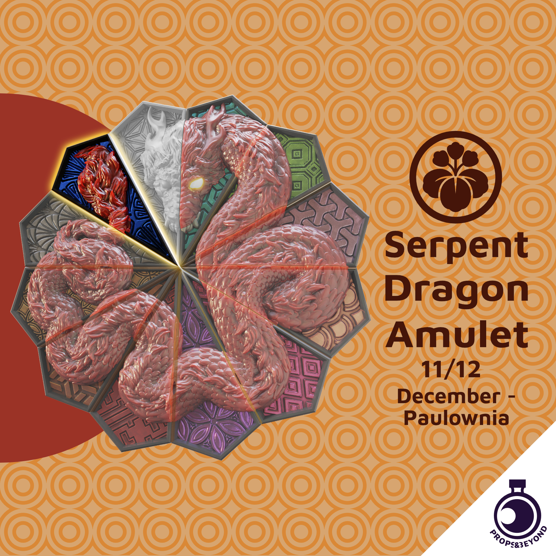 Serpent Dragon Amulet - Shiwasu - Paulownia Shard - December